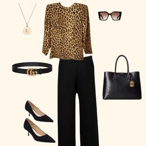 Vintage 80s Carlisle 100% Silk Leopard Animal Print Long Sleeve Blouse Size 6